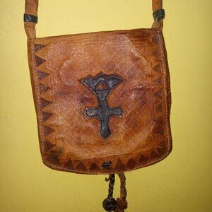 African Niger Leather Bag purse long strap, vintage old rugged look